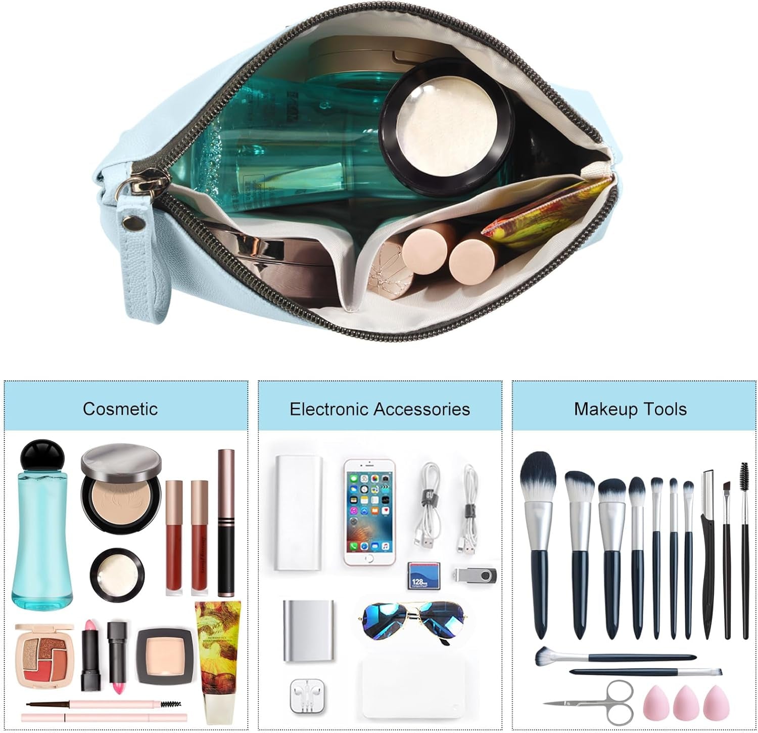 Cosmetic Bags for Women Small Makeup Bag for Purse Pu Leather Makeup Pouch Travel Makeup Bag with Zipper Make up Bag for Travelling